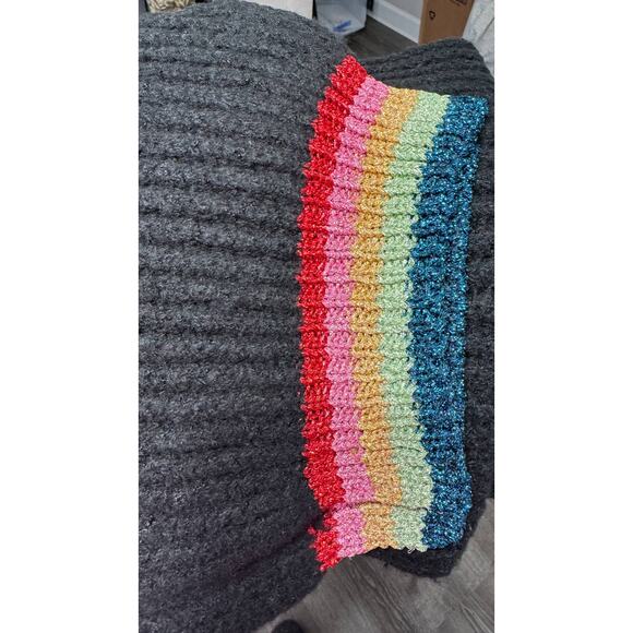 Black Metallic Rainbow Ribbed Knit Scarf New - Picture 6 of 6